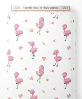 Tissu - Flamants roses et fleurs colorées