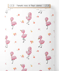 Tissu - Flamants roses et fleurs colorées