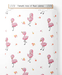 Tissu - Flamants roses et fleurs colorées