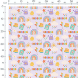 Tissu - Motifs jardin et arc-en-ciel
