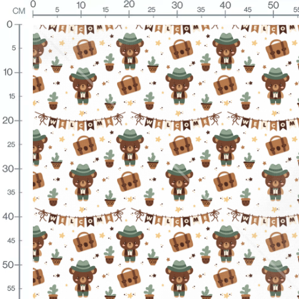 Tissu - Ours et valises marron