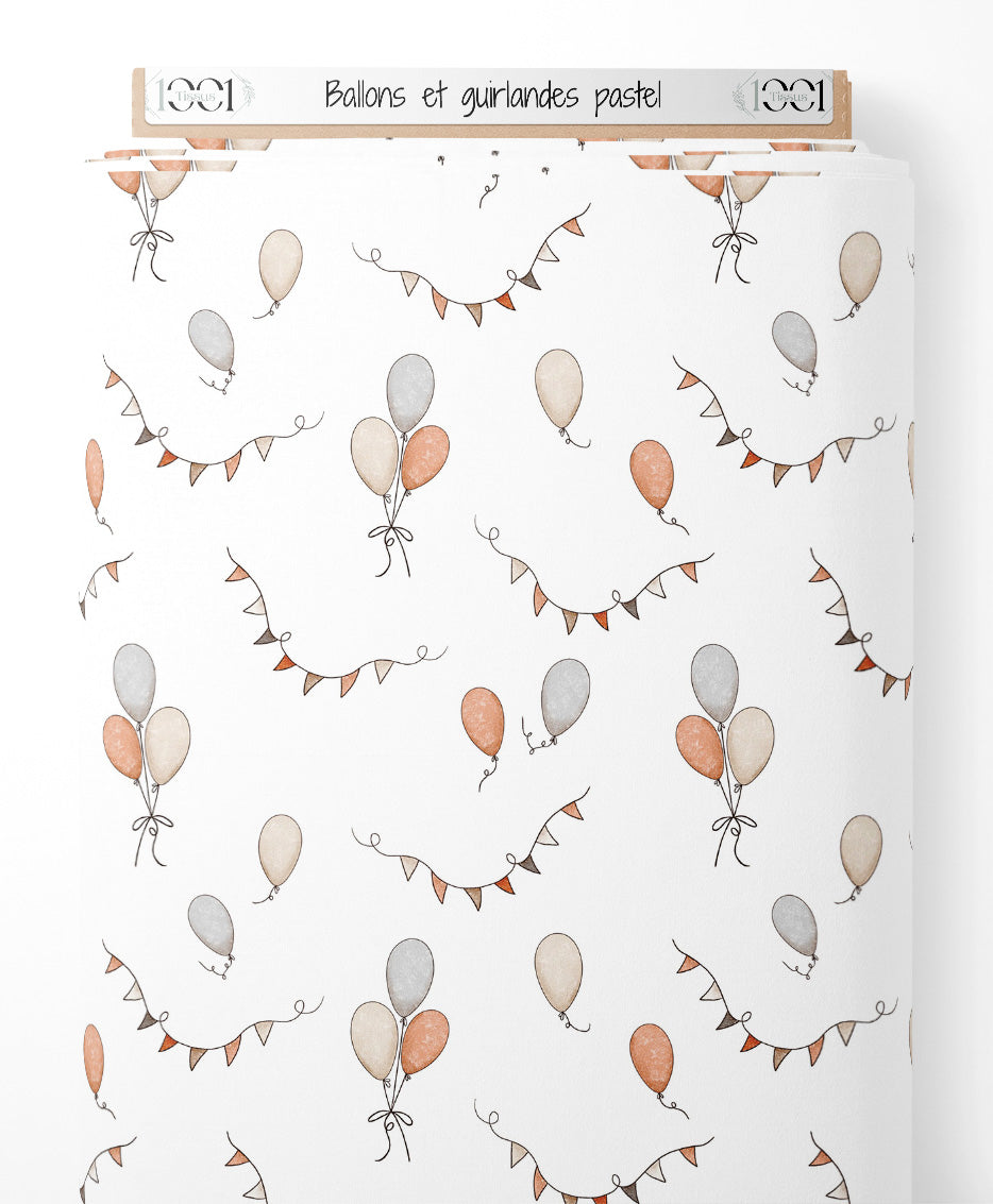 Tissu - Ballons et guirlandes pastel