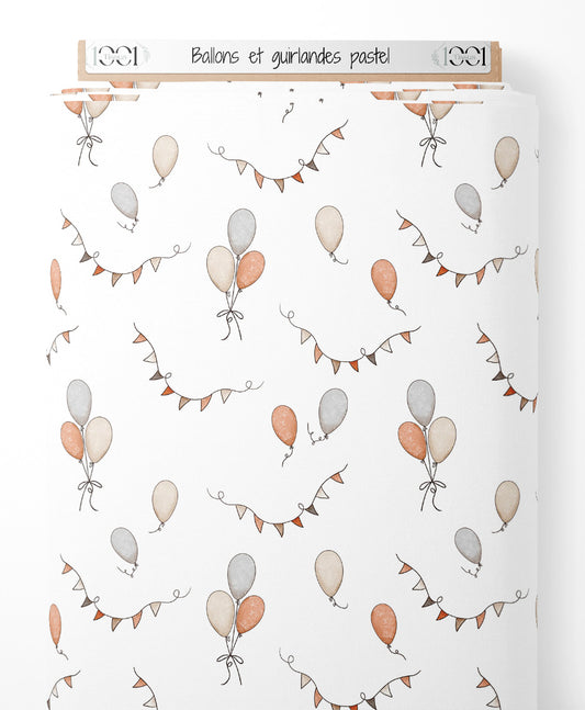 Tissu - Ballons et guirlandes pastel