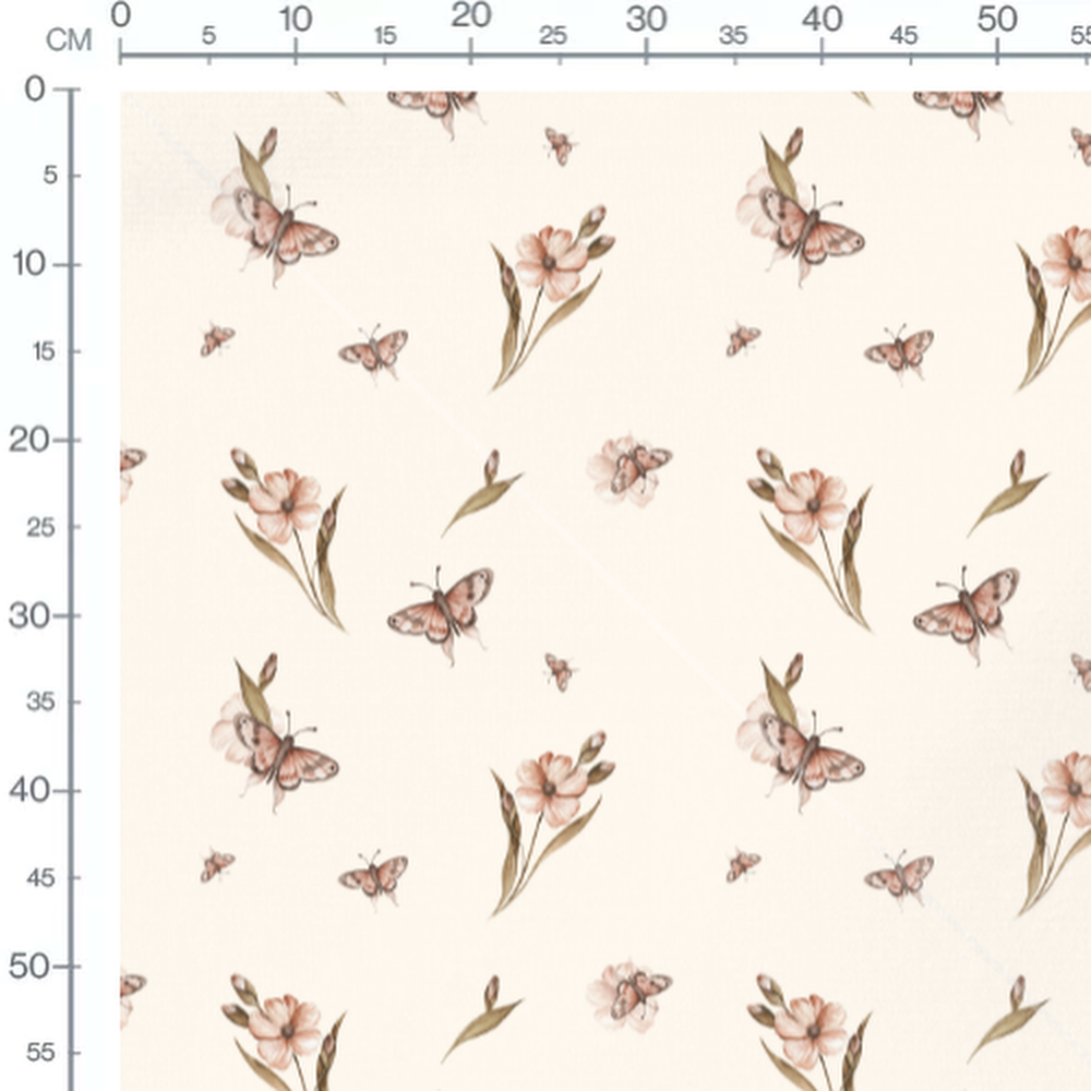 Tissu - Papillons roses sur fond crème