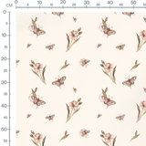 Tissu - Papillons roses sur fond crème
