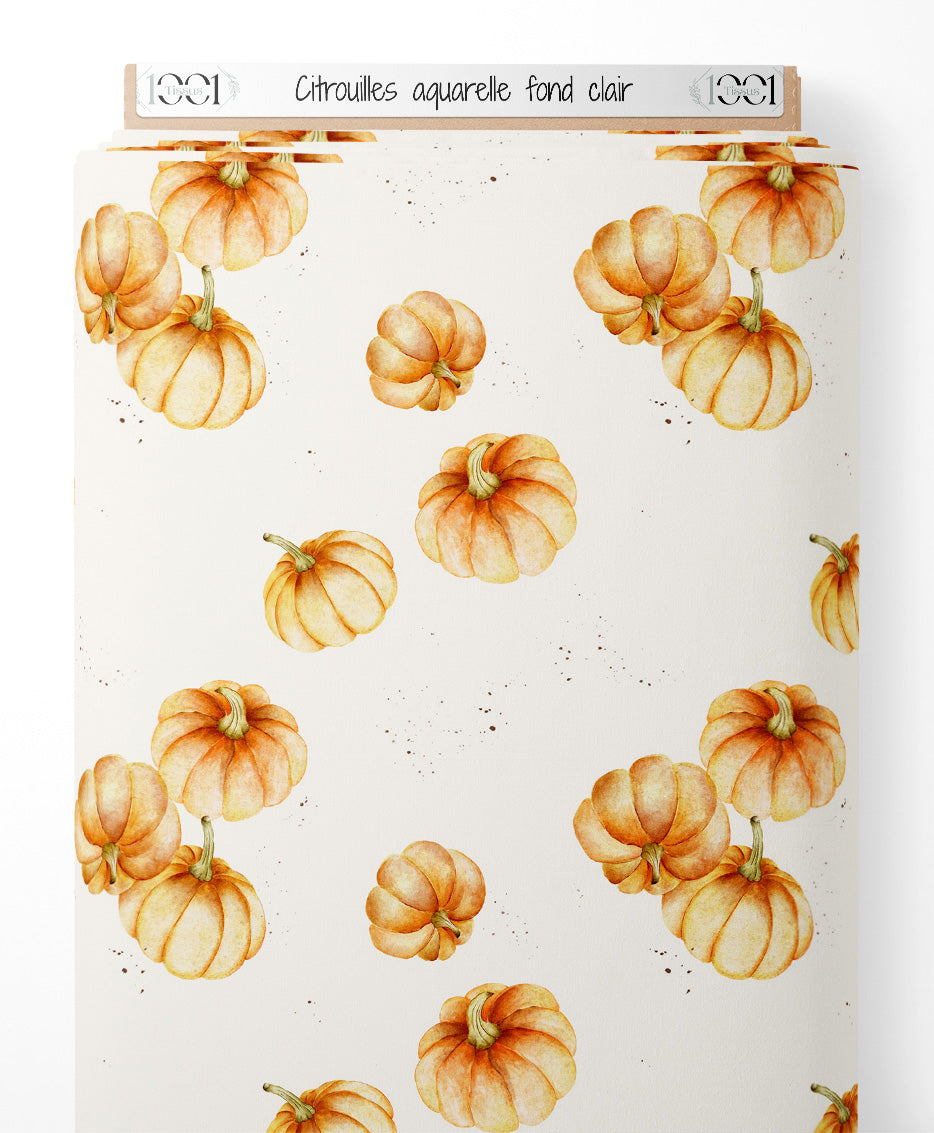 Tissu - Citrouilles aquarelle fond clair