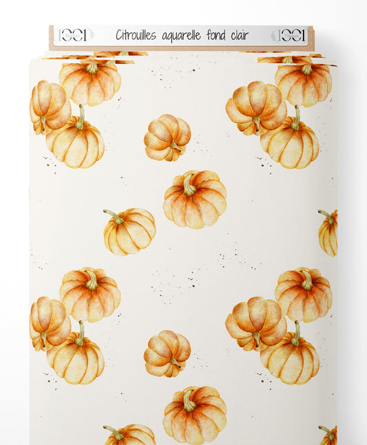 Tissu - Citrouilles aquarelle fond clair