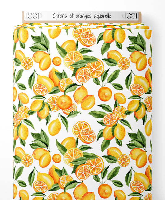 Tissu - Citrons et oranges aquarelle