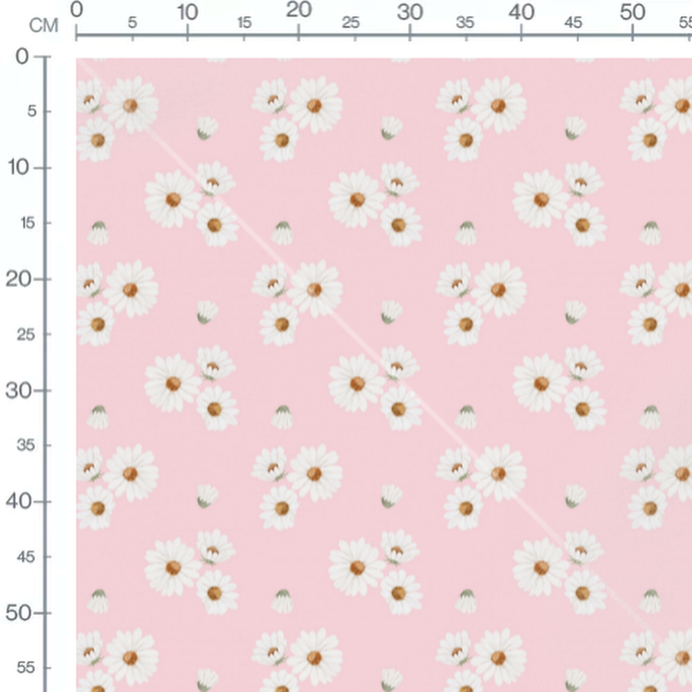 Tissu - Marguerites jaunes et roses