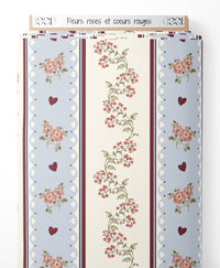 Tissu - Fleurs roses et cœurs rouges
