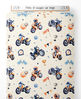 Tissu - Motos et casques sur beige