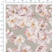 Tissu - Fleurs blanches et roses gris