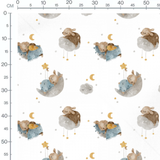 Tissu - Animaux sur nuages gris et étoiles