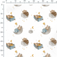 Tissu - Animaux sur nuages gris et étoiles