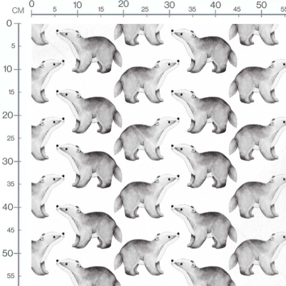 Tissu - Blaireaux dessinés en noir et blanc