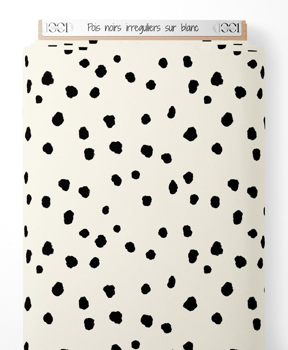 Tissu - Pois noirs irréguliers sur blanc