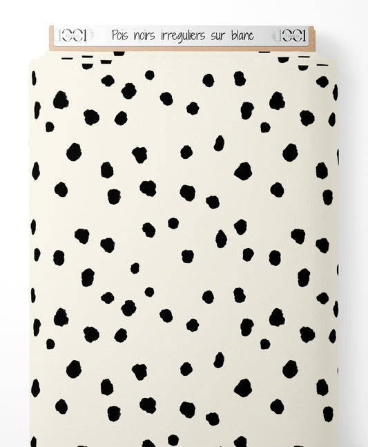 Tissu - Pois noirs irréguliers sur blanc