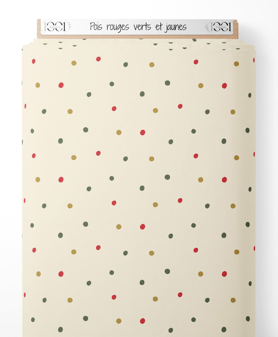 Tissu - Pois rouges, verts et jaunes
