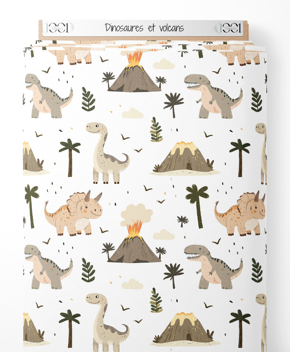 Tissu - Dinosaures et volcans
