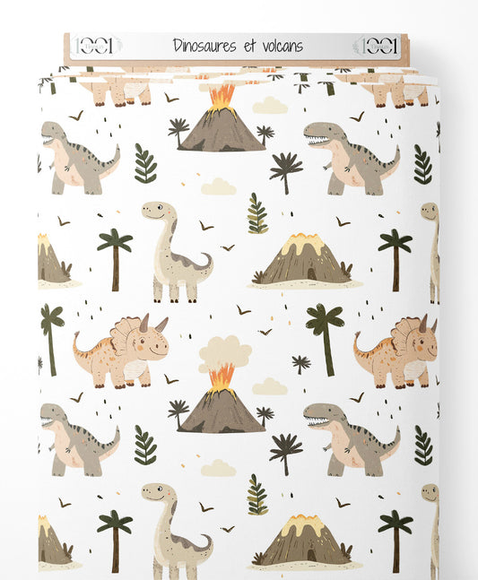 Tissu - Dinosaures et volcans