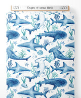 Tissu - Requins et coraux blancs