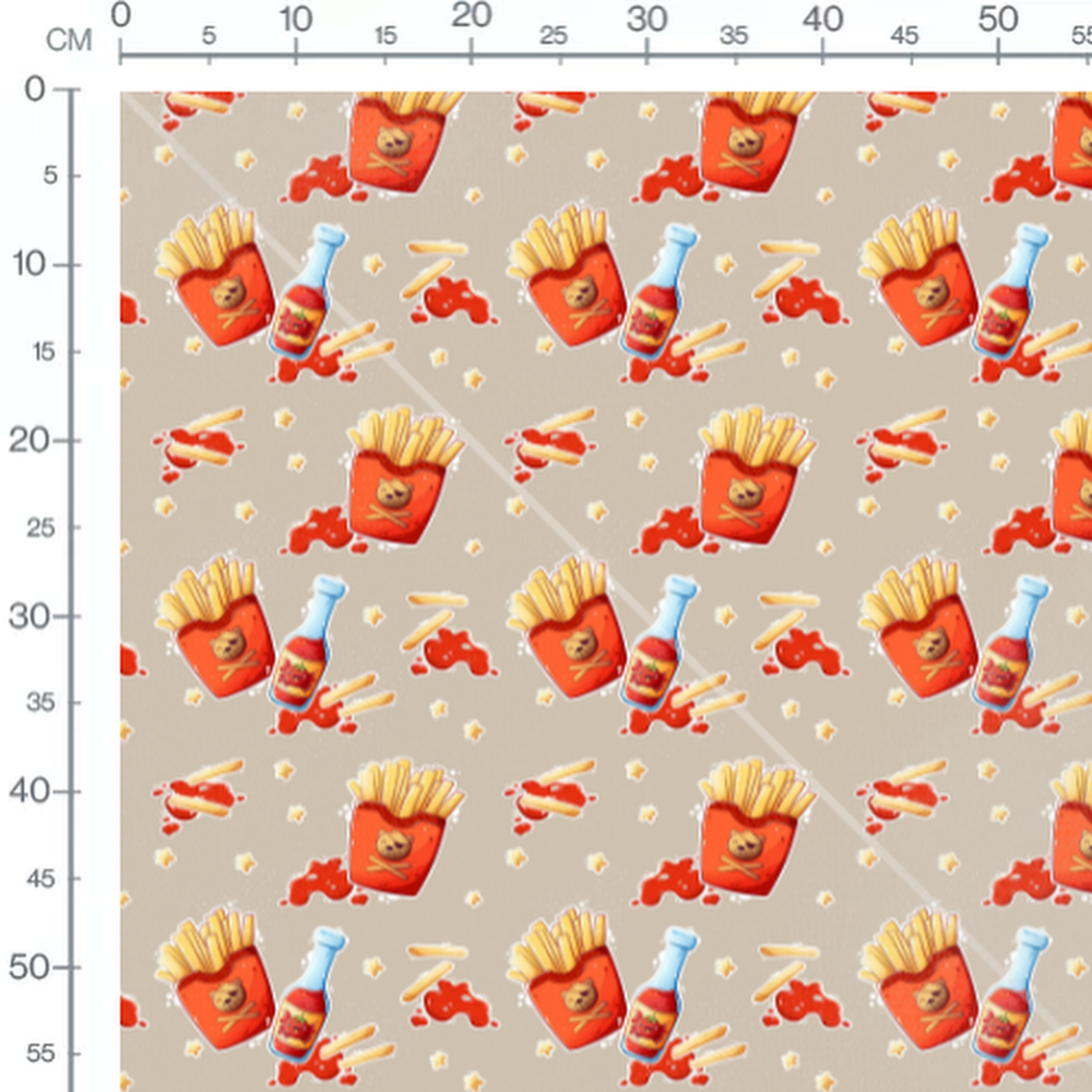 Tissu - Frites et ketchup sur beige