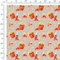 Tissu - Frites et ketchup sur beige