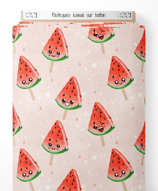 Tissu - Pastèques kawaii sur bâton