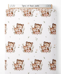 Tissu - Tigres et fleurs pastel