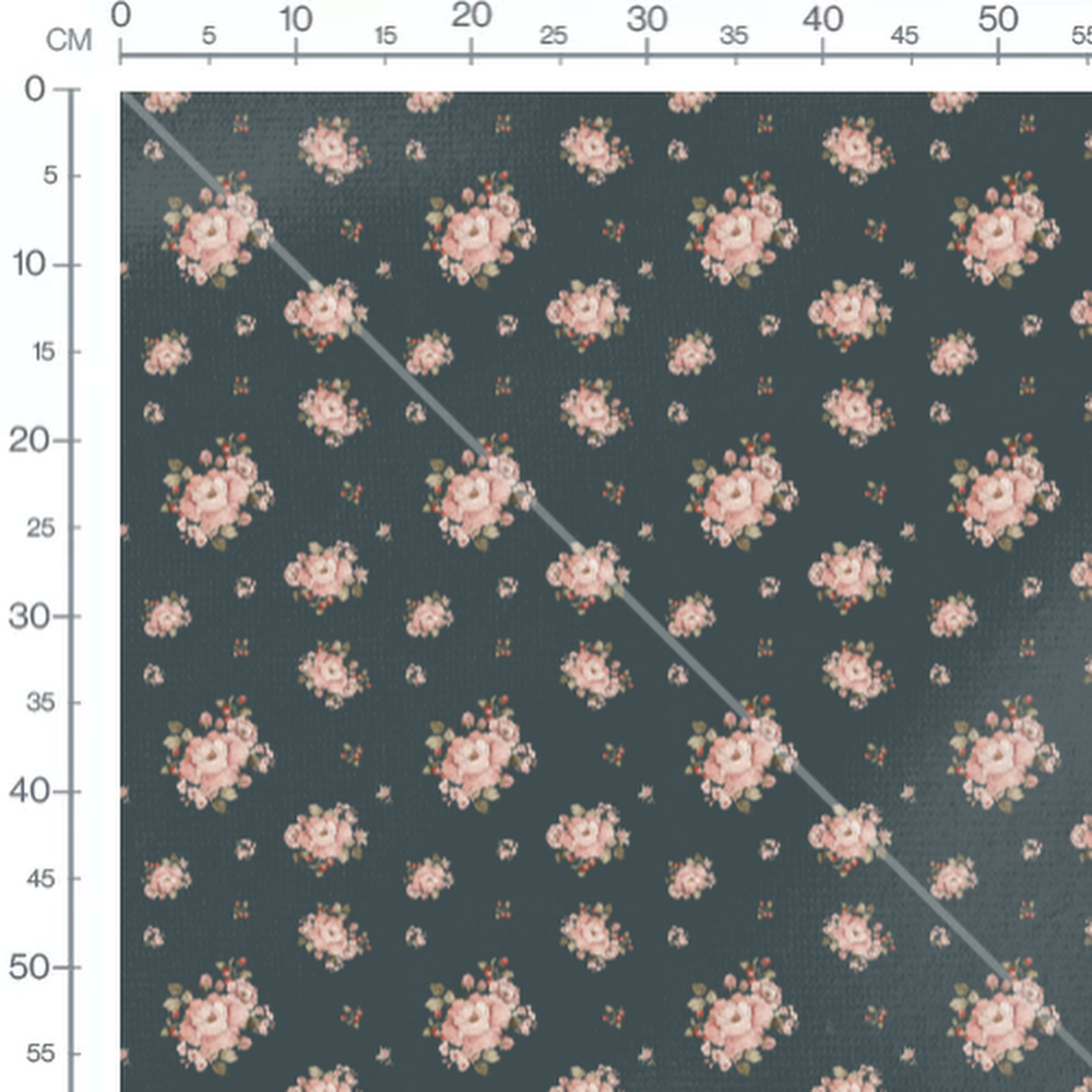 Tissu - Fleurs roses sur fond bleu 2