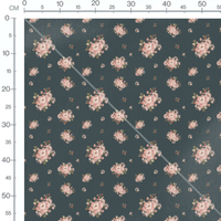 Tissu - Fleurs roses sur fond bleu 2