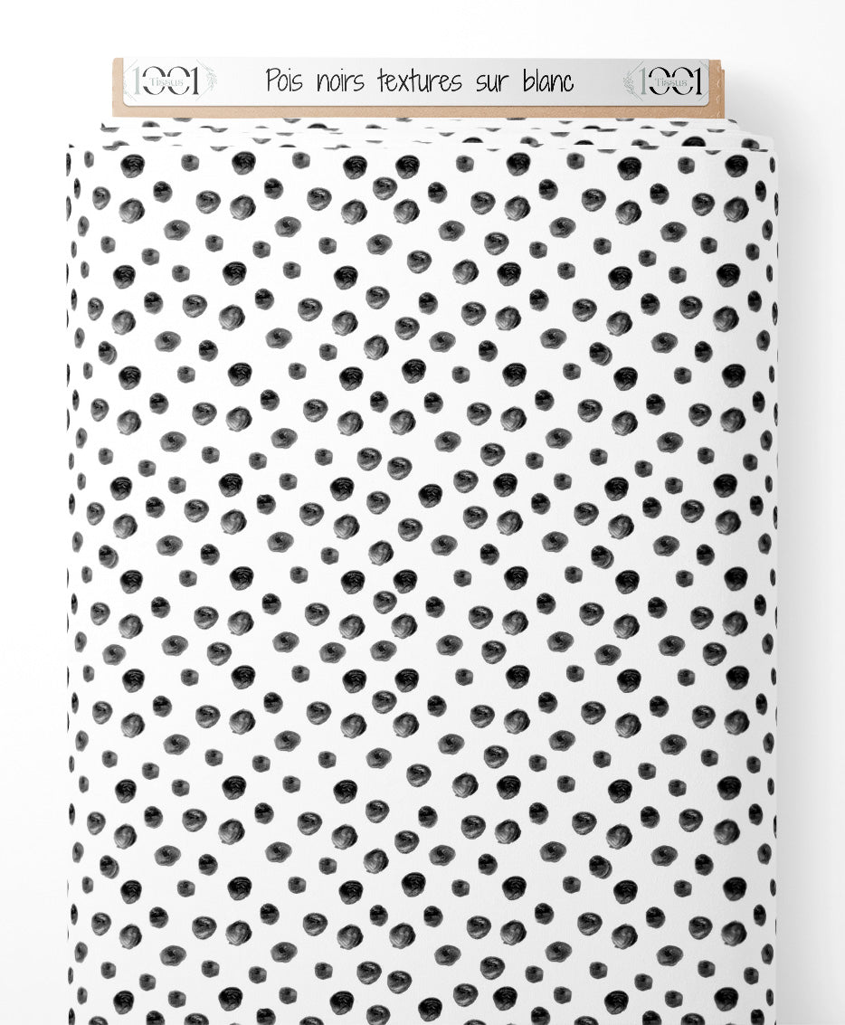 Tissu - Pois noirs texturés sur blanc