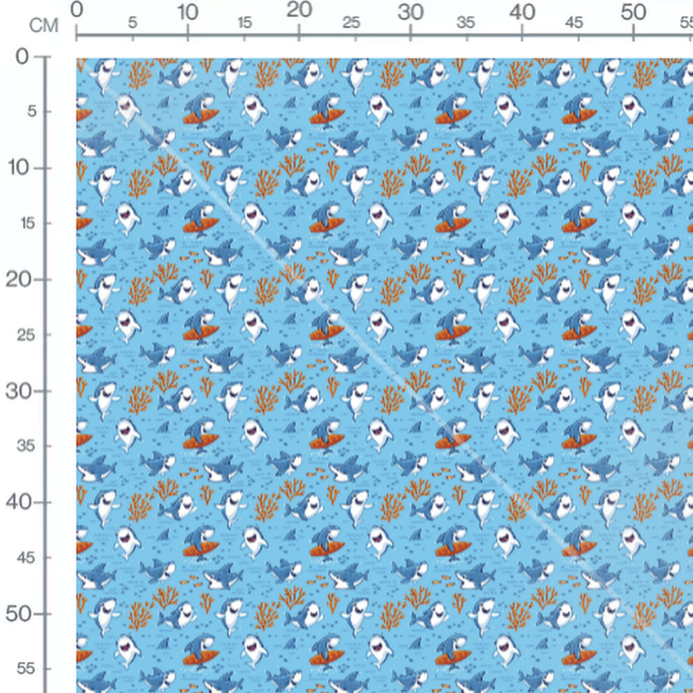 Tissu - Requins gris sur fond bleu