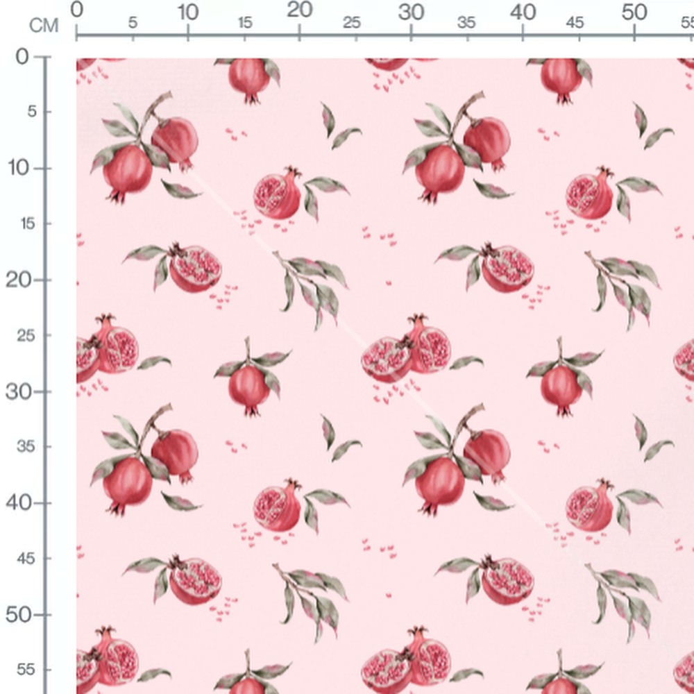 Tissu - Grenades aquarelle sur rose