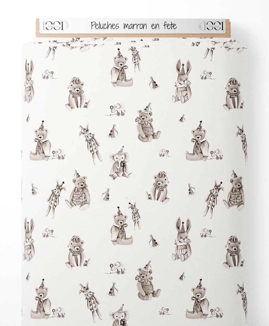 Tissu - Peluches marron en fête