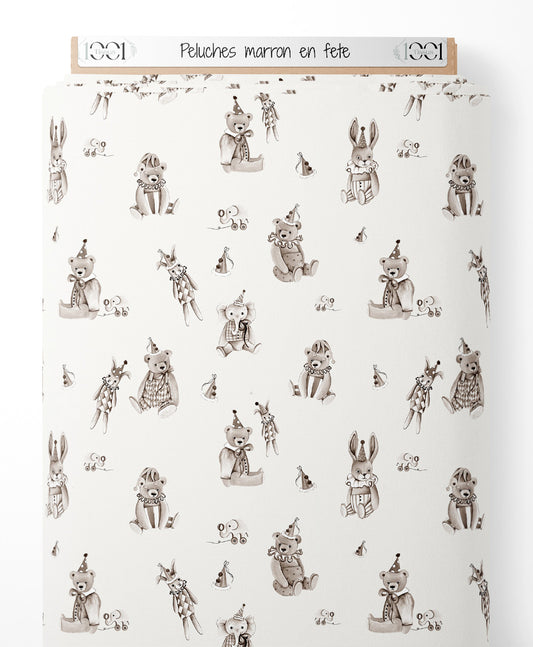 Tissu - Peluches marron en fête