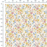 Tissu - Fleurs roses, jaunes et bleues