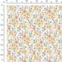 Tissu - Fleurs roses, jaunes et bleues