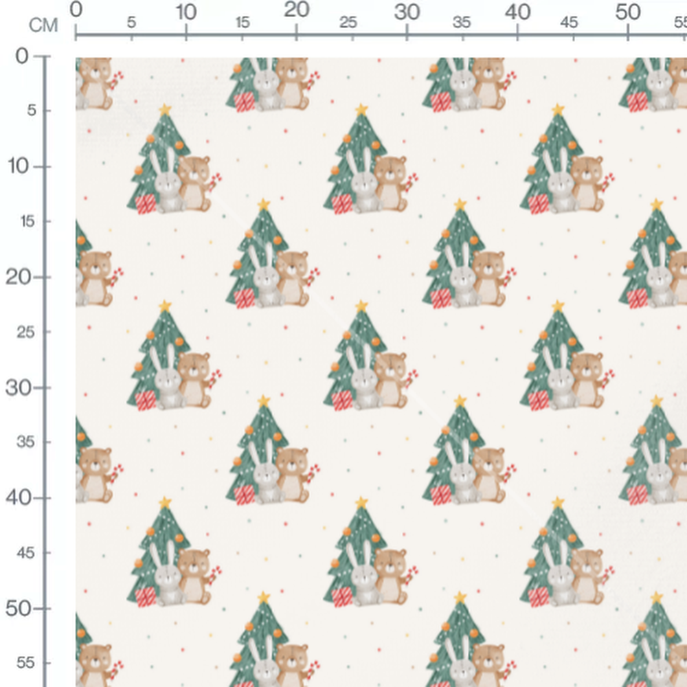 Tissu - Ours et lapins sur crème