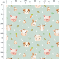 Tissu - Visages d'animaux sur vert
