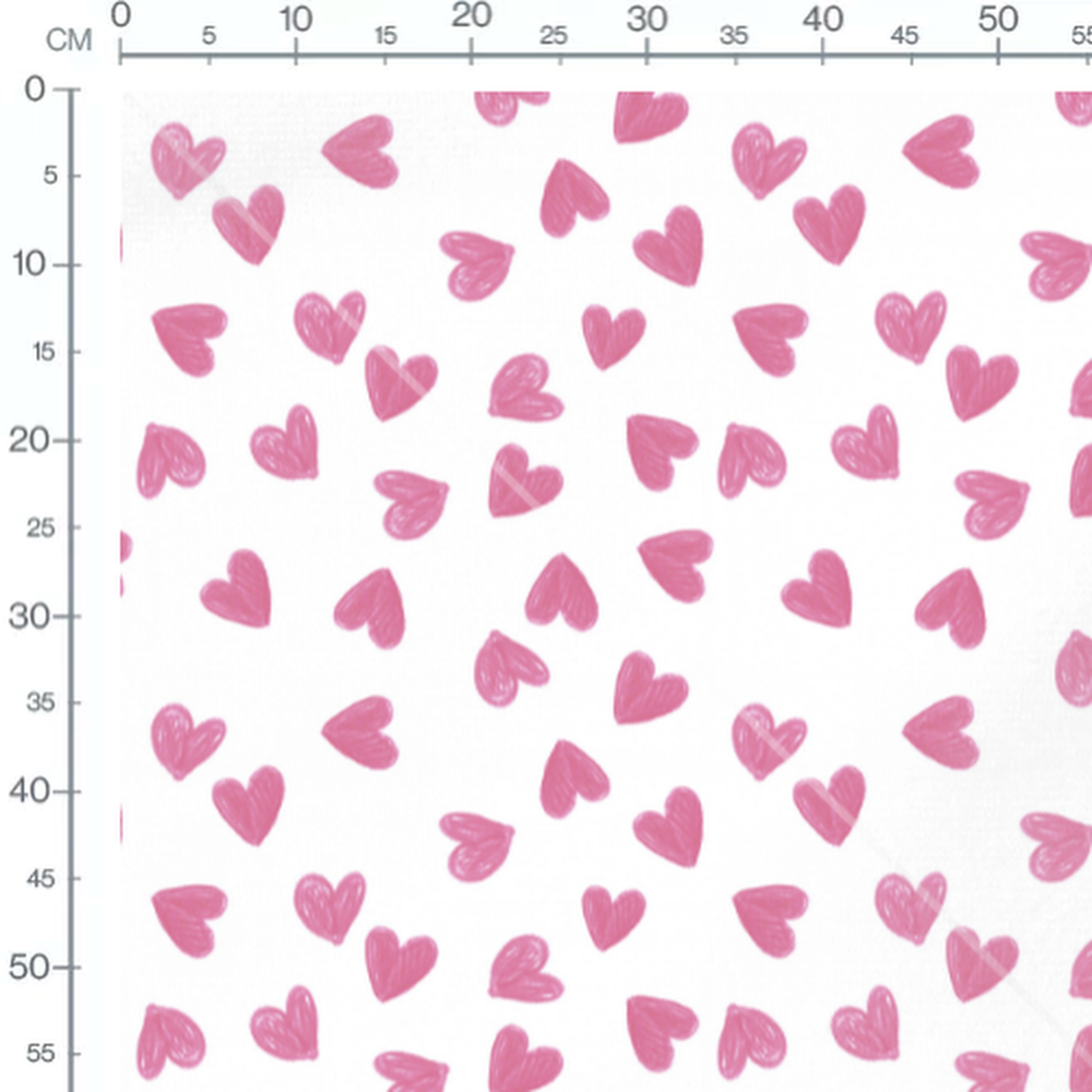 Tissu - Cœurs roses sur fond blanc