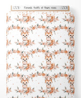 Tissu - Renards festifs et fleurs roses
