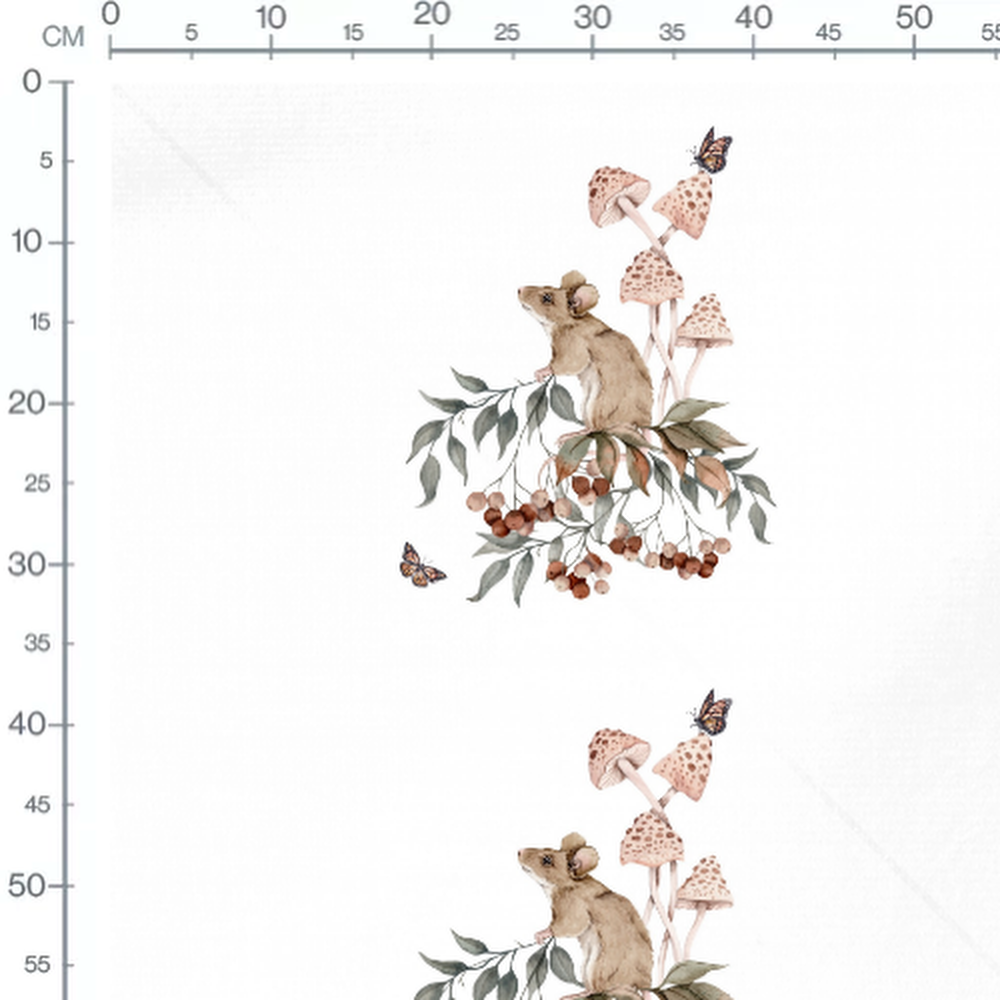 Tissu - Souris brune et champignons