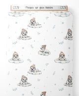 Tissu - Phoques sur glace blanche