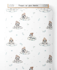 Tissu - Phoques sur glace blanche