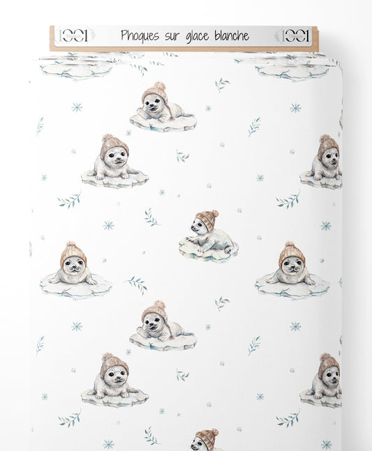 Tissu - Phoques sur glace blanche
