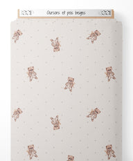 Tissu - Oursons et pois beiges