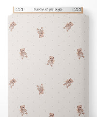 Tissu - Oursons et pois beiges