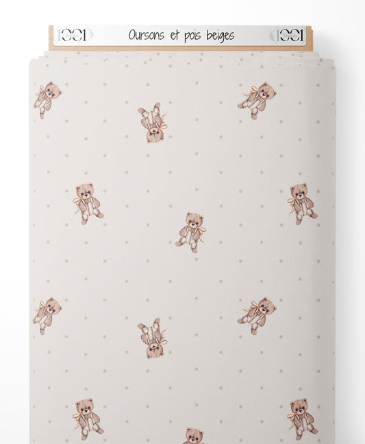 Tissu - Oursons et pois beiges