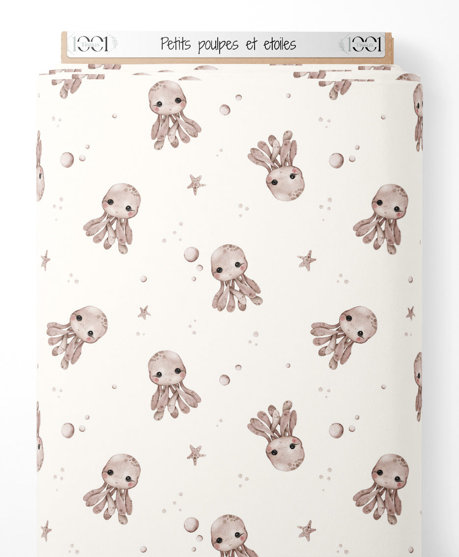 Tissu - Petits poulpes et étoiles